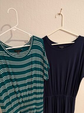 Set of 2 Banana Republic Dresses Navy and Teal/White Stripes
